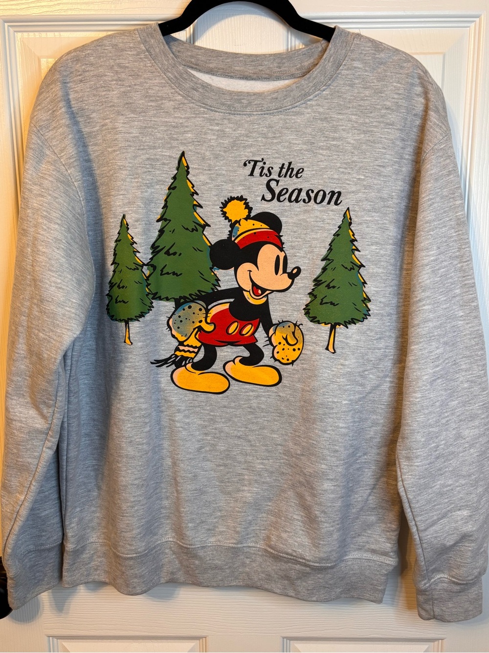 Disney Mickey Mouse Christmas Sweatshirt Tis the Season Gray L